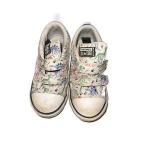 Converse Kids White Sneakers with Multicolor Dinosaur Print and Velcro